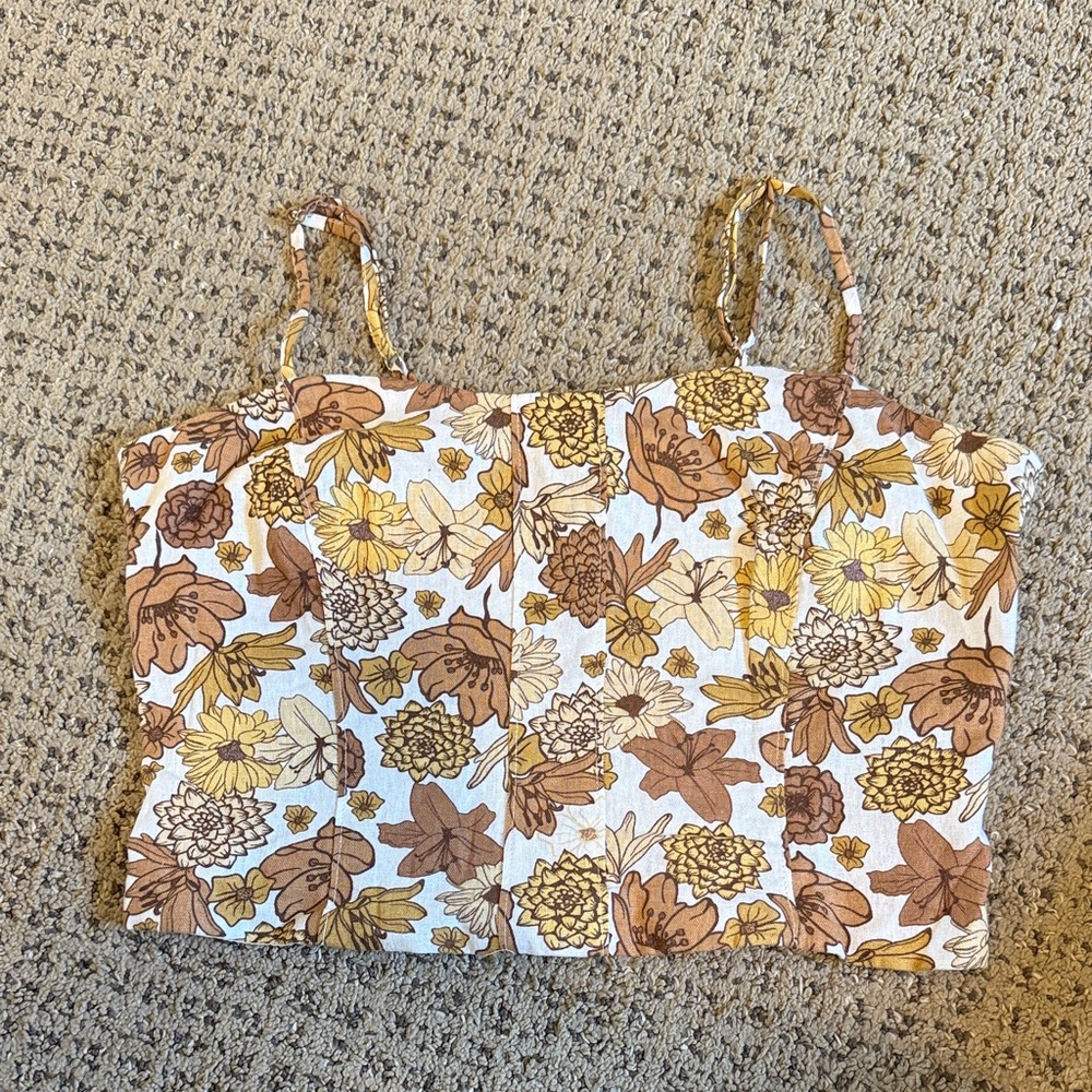 Marshalls Floral Crop Top - Brown and Yellow